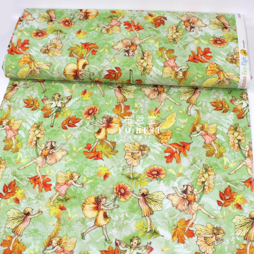cotton - Autumn Fairy Flight fabric Green - FO:REST Fabric 布恩堂Liberty fabrictana lawnjapanese fabricykk zipper