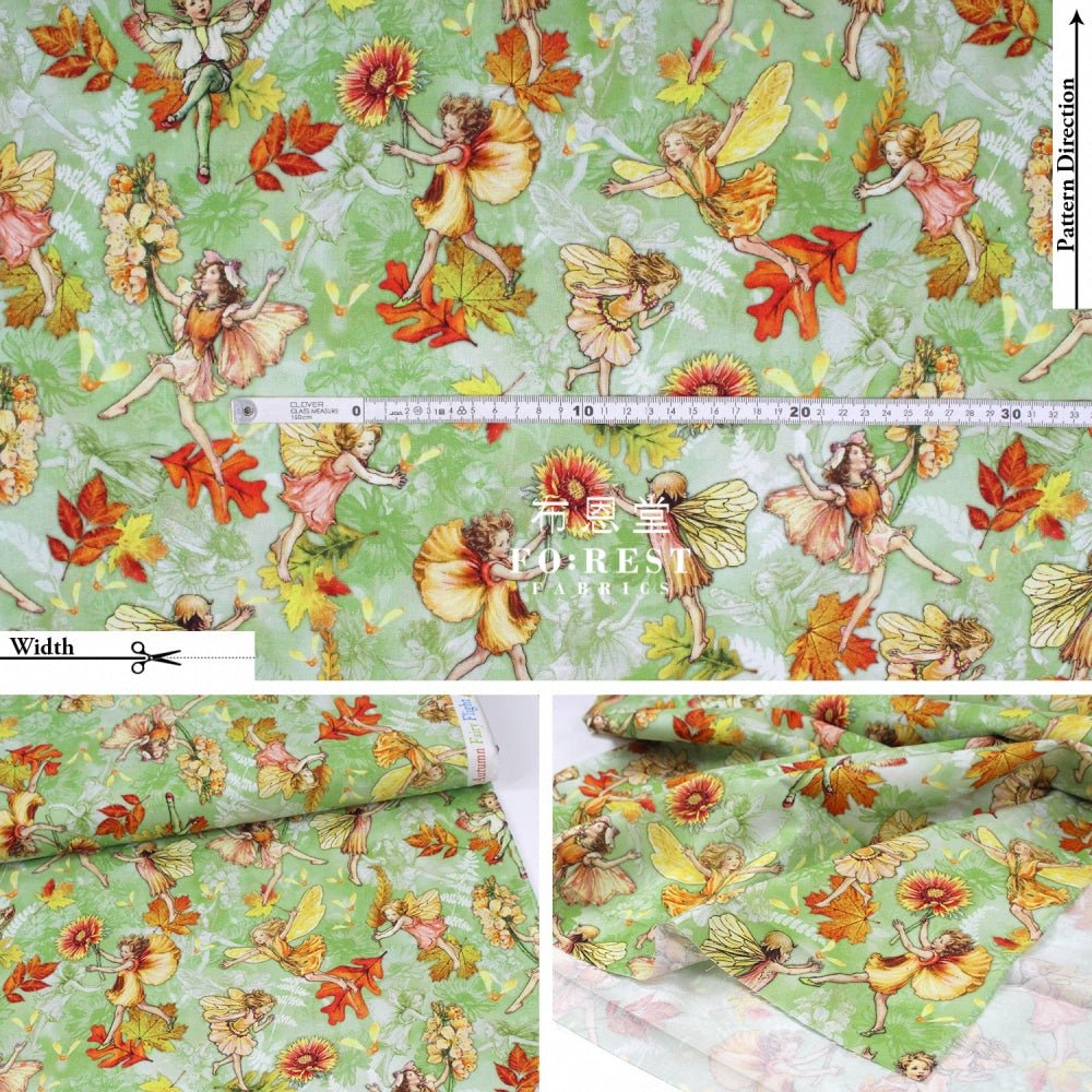 cotton - Autumn Fairy Flight fabric Green - FO:REST Fabric 布恩堂Liberty fabrictana lawnjapanese fabricykk zipper