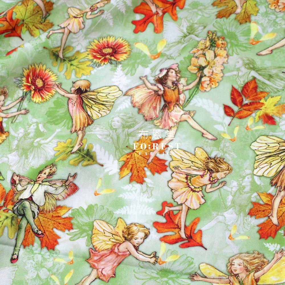 cotton - Autumn Fairy Flight fabric Green - FO:REST Fabric 布恩堂Liberty fabrictana lawnjapanese fabricykk zipper