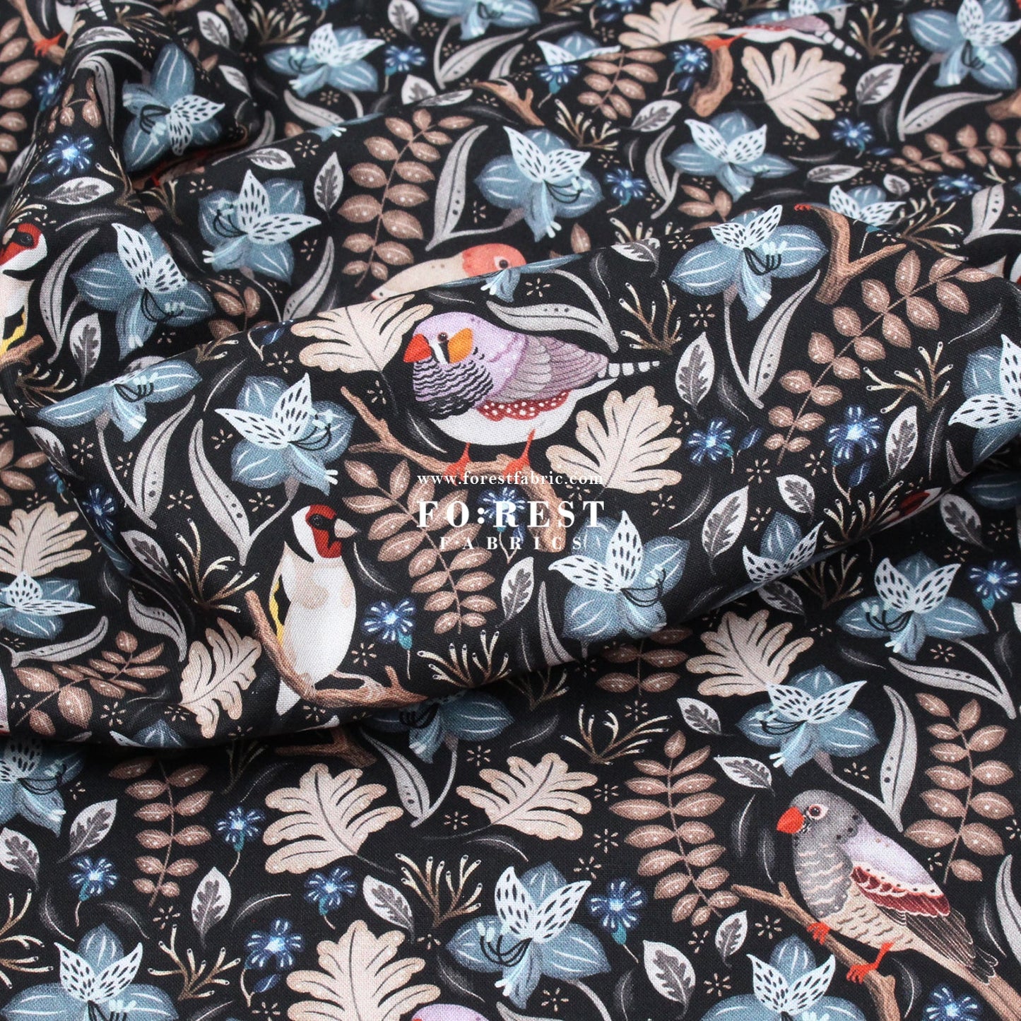cotton - Birds in a tree Black - FO:REST Fabric 布恩堂Liberty fabrictana lawnjapanese fabricykk zipper