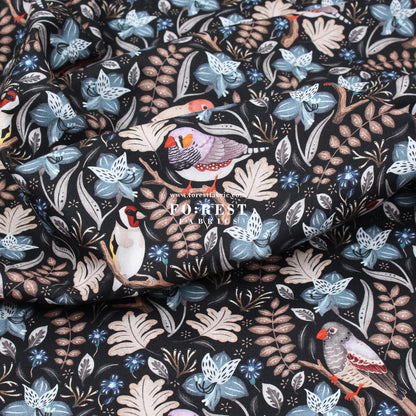 cotton - Birds in a tree Black - FO:REST Fabric 布恩堂Liberty fabrictana lawnjapanese fabricykk zipper