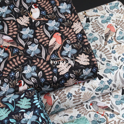 cotton - Birds in a tree Black - FO:REST Fabric 布恩堂Liberty fabrictana lawnjapanese fabricykk zipper