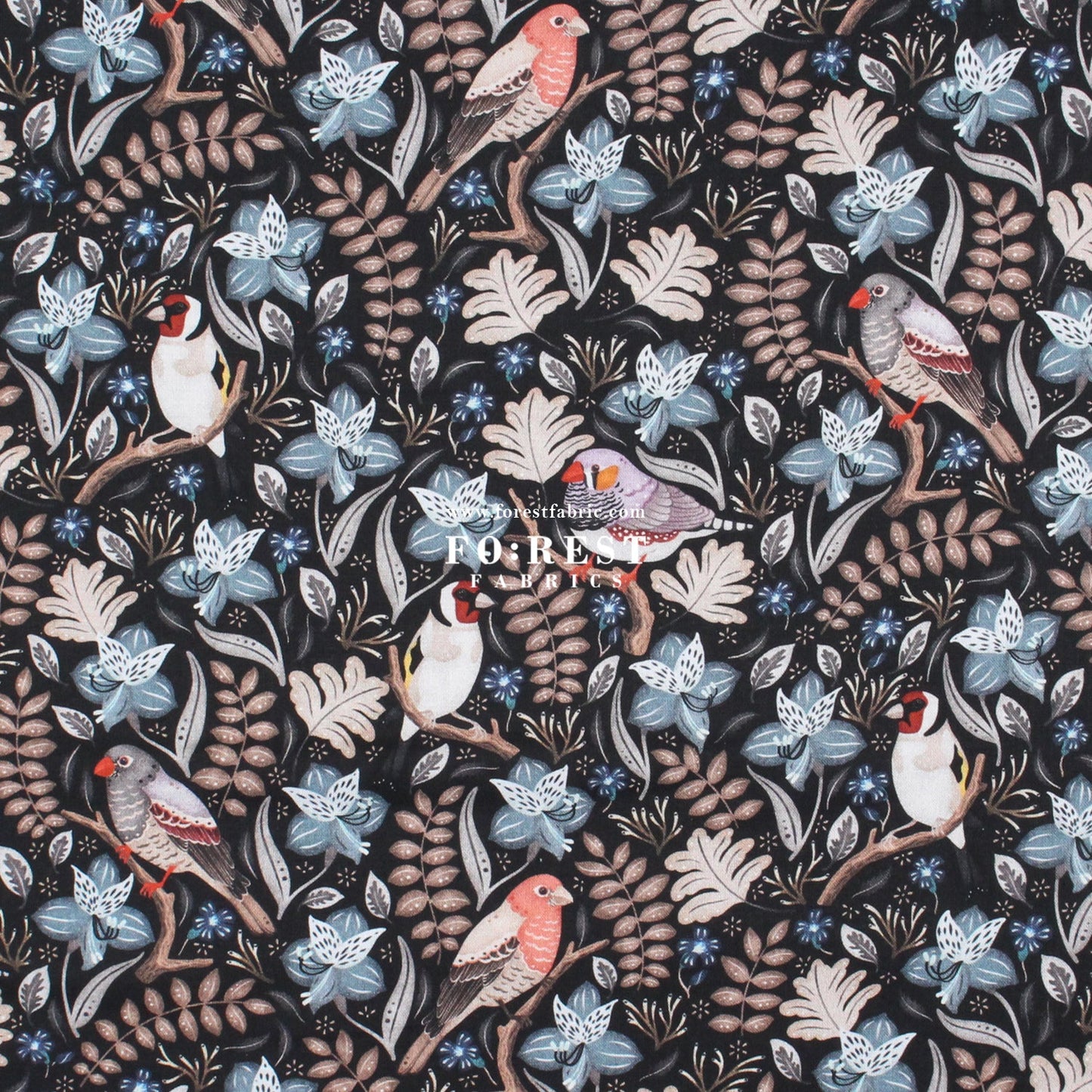 cotton - Birds in a tree Black - FO:REST Fabric 布恩堂Liberty fabrictana lawnjapanese fabricykk zipper