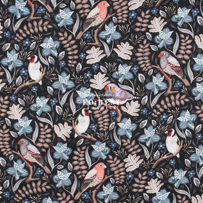 cotton - Birds in a tree Black - FO:REST Fabric 布恩堂Liberty fabrictana lawnjapanese fabricykk zipper
