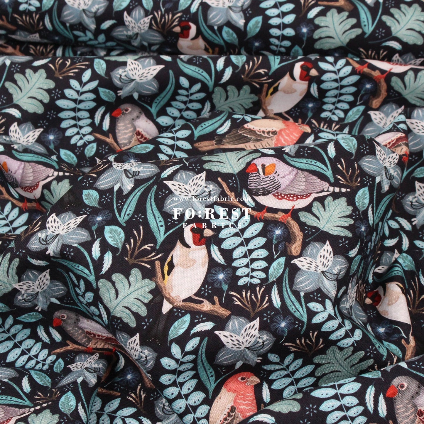 cotton - Birds in a tree Marine - FO:REST Fabric 布恩堂Liberty fabrictana lawnjapanese fabricykk zipper