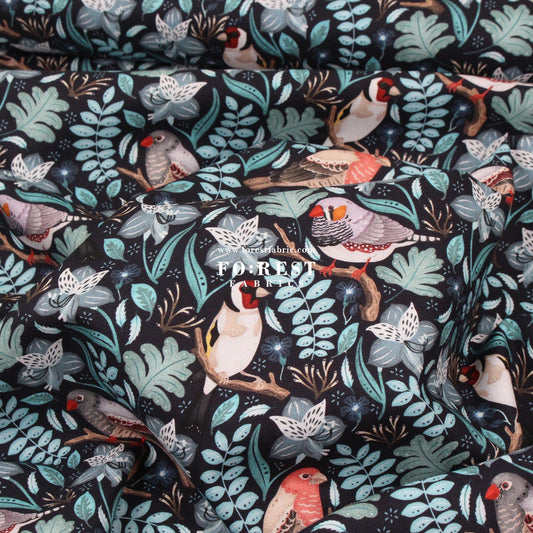 cotton - Birds in a tree Marine - FO:REST Fabric 布恩堂Liberty fabrictana lawnjapanese fabricykk zipper