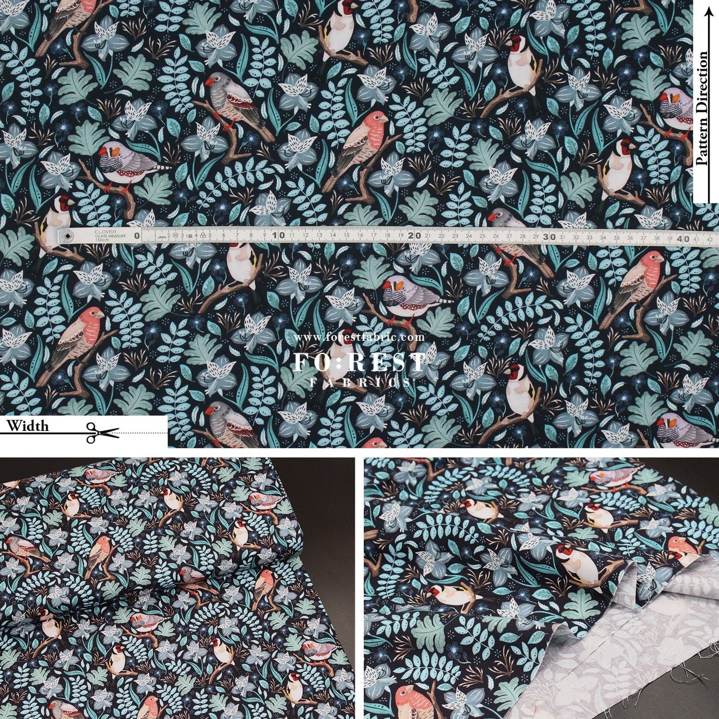 cotton - Birds in a tree Marine - FO:REST Fabric 布恩堂Liberty fabrictana lawnjapanese fabricykk zipper