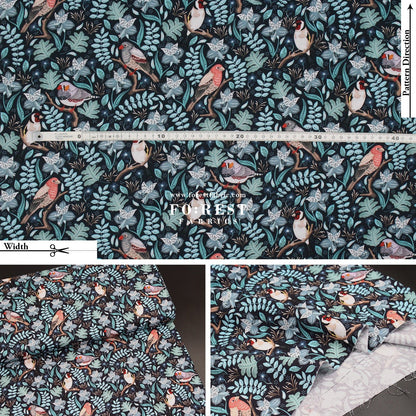 cotton - Birds in a tree Marine - FO:REST Fabric 布恩堂Liberty fabrictana lawnjapanese fabricykk zipper