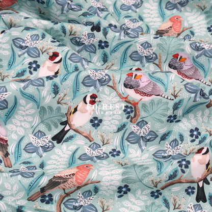 cotton - Birds in a tree Mint - FO:REST Fabric 布恩堂Liberty fabrictana lawnjapanese fabricykk zipper