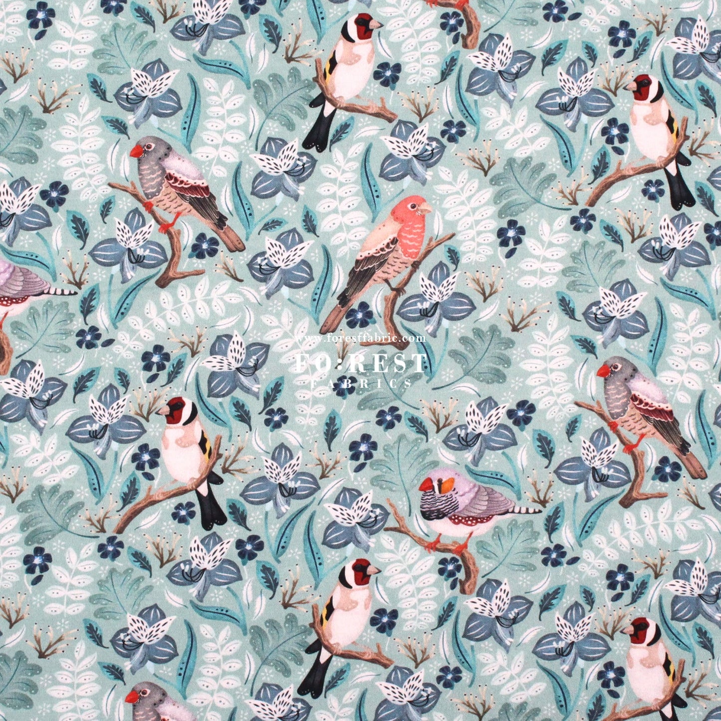 cotton - Birds in a tree Mint - FO:REST Fabric 布恩堂Liberty fabrictana lawnjapanese fabricykk zipper