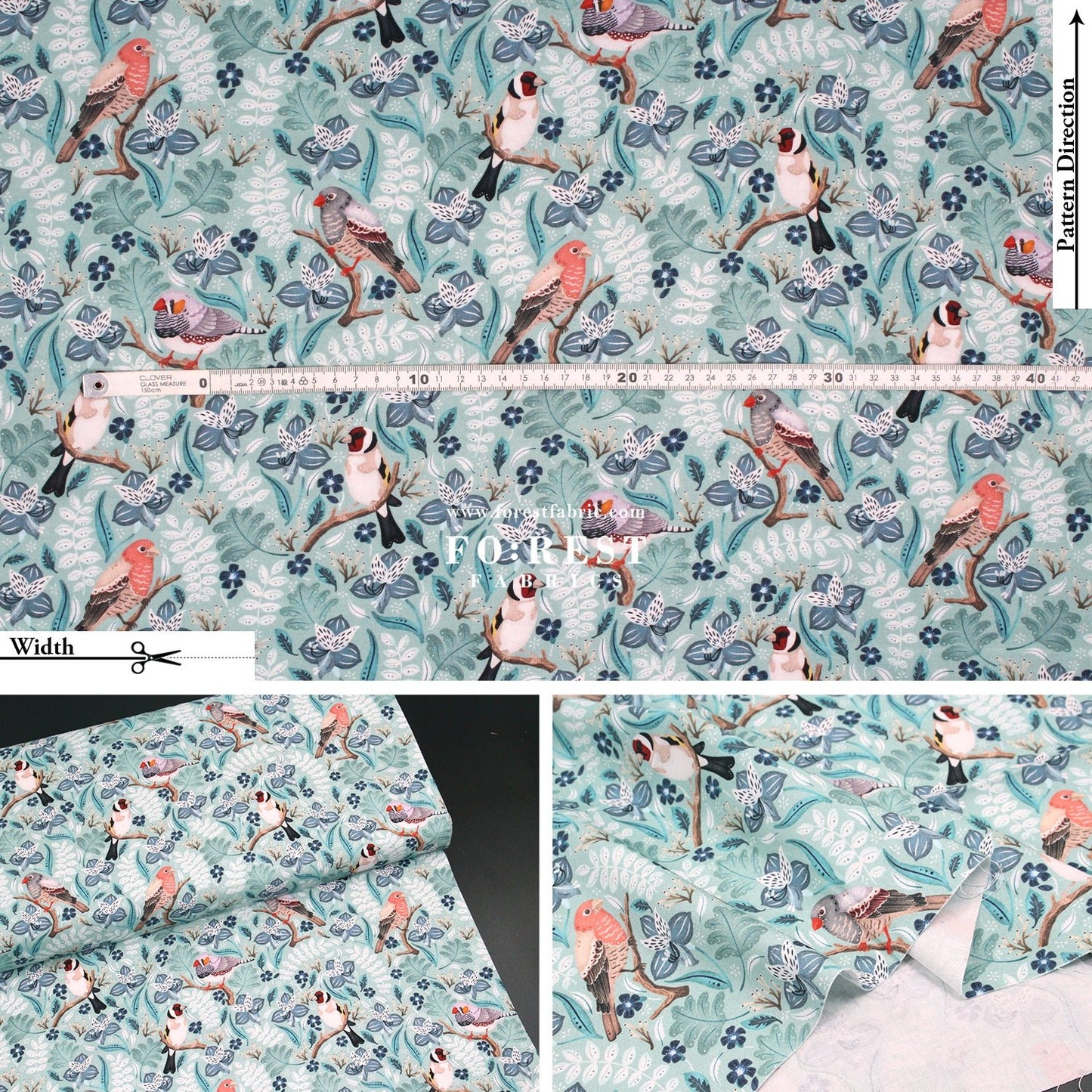 cotton - Birds in a tree Mint - FO:REST Fabric 布恩堂Liberty fabrictana lawnjapanese fabricykk zipper