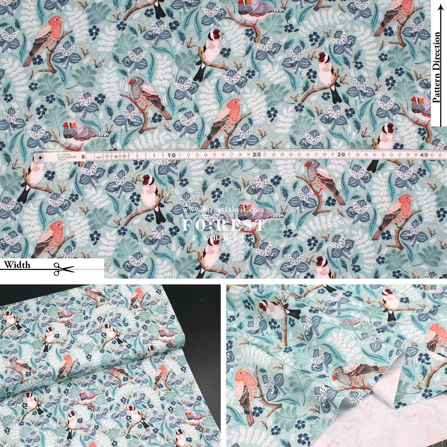 cotton - Birds in a tree Mint - FO:REST Fabric 布恩堂Liberty fabrictana lawnjapanese fabricykk zipper