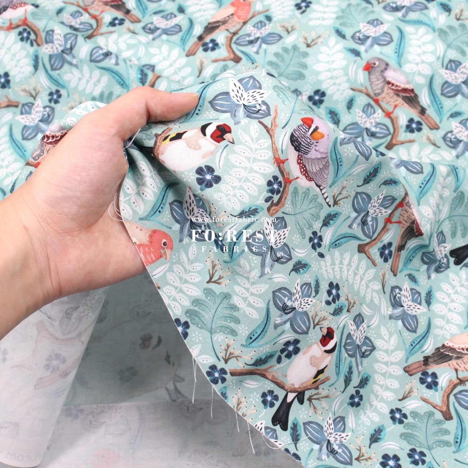 cotton - Birds in a tree Mint - FO:REST Fabric 布恩堂Liberty fabrictana lawnjapanese fabricykk zipper