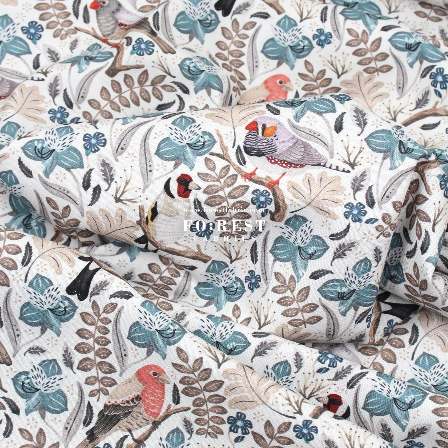 cotton - Birds in a tree White - FO:REST Fabric 布恩堂Liberty fabrictana lawnjapanese fabricykk zipper