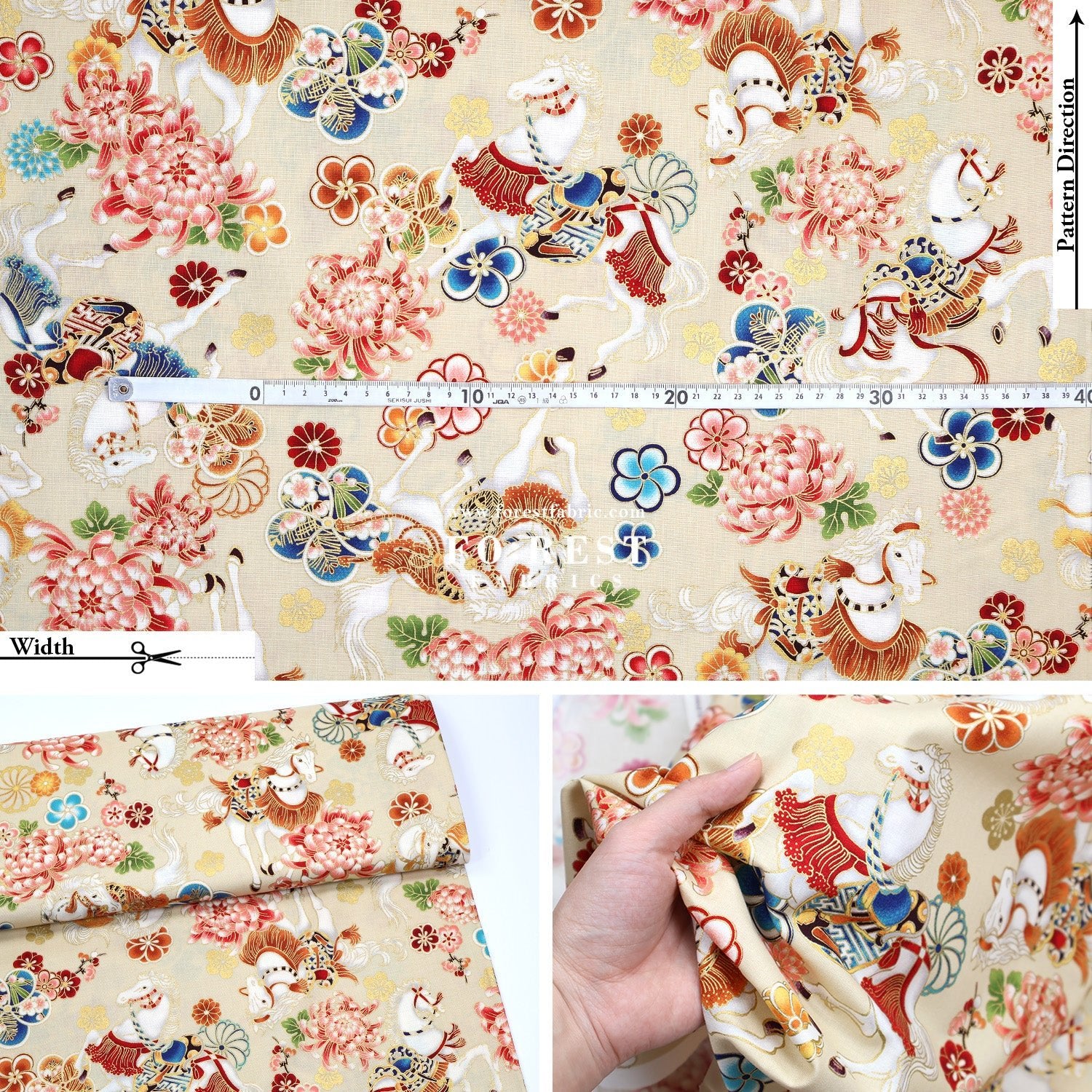 cotton - Blossom Horse with metallic fabric - FO:REST Fabric 布恩堂Liberty fabrictana lawnjapanese fabricykk zipper