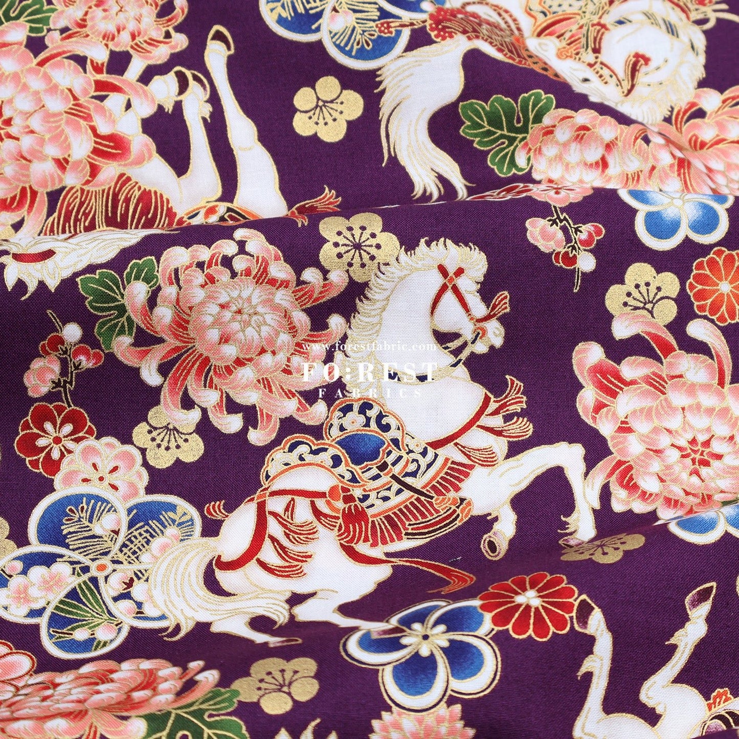 cotton - Blossom Horse with metallic fabric - FO:REST Fabric 布恩堂Liberty fabrictana lawnjapanese fabricykk zipper