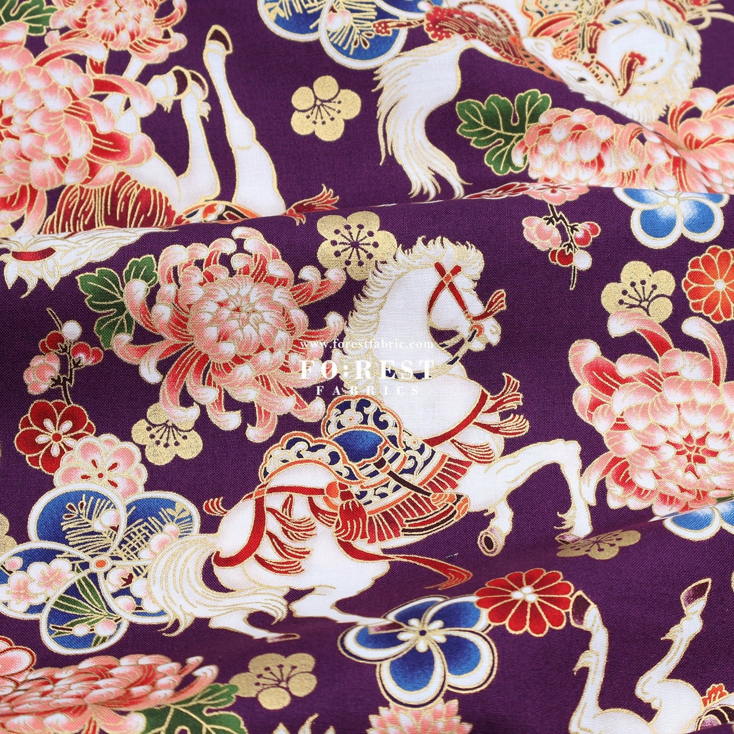 cotton - Blossom Horse with metallic fabric - FO:REST Fabric 布恩堂Liberty fabrictana lawnjapanese fabricykk zipper