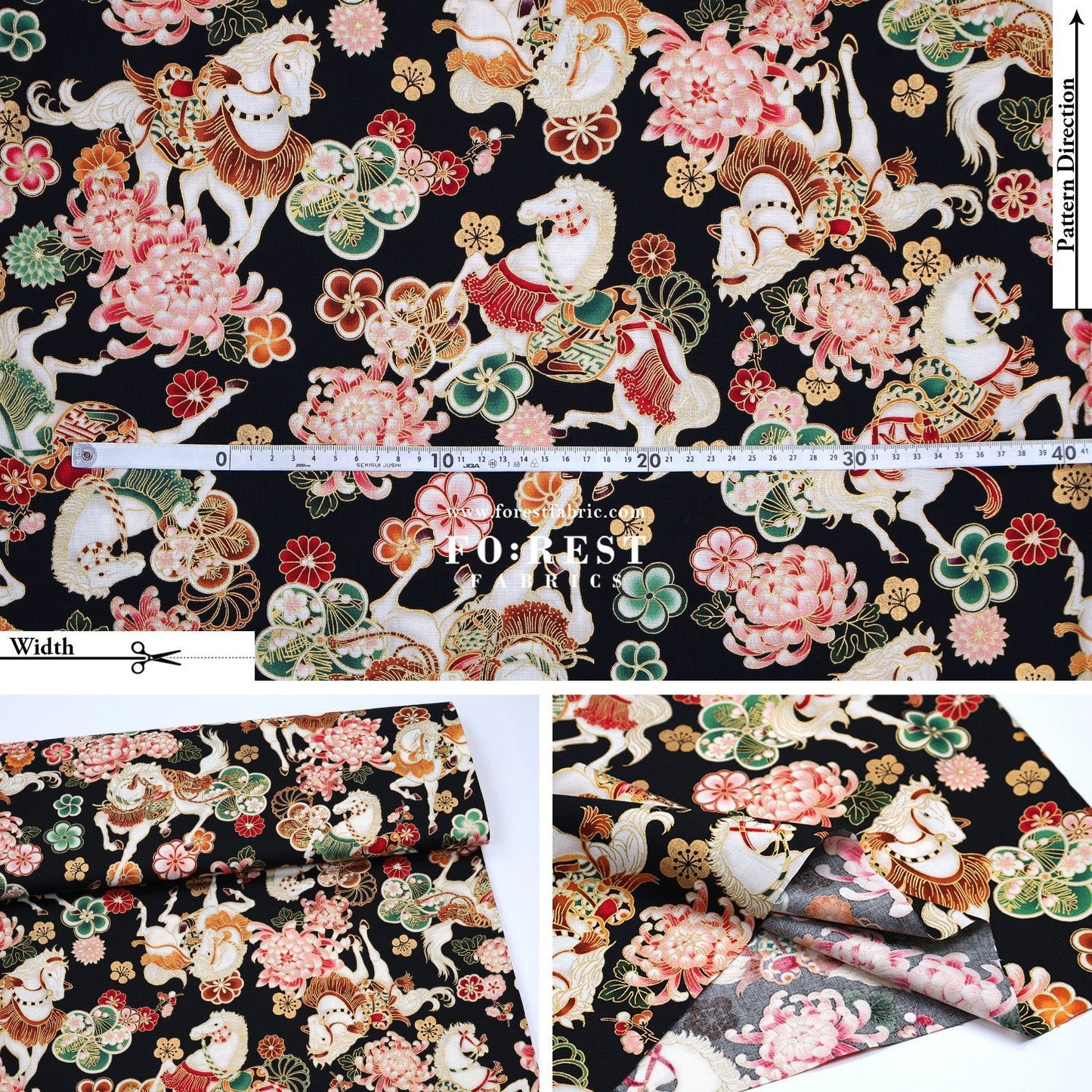 cotton - Blossom Horse with metallic fabric - FO:REST Fabric 布恩堂Liberty fabrictana lawnjapanese fabricykk zipper