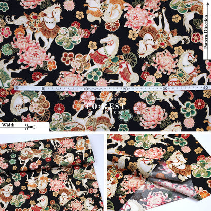 cotton - Blossom Horse with metallic fabric - FO:REST Fabric 布恩堂Liberty fabrictana lawnjapanese fabricykk zipper
