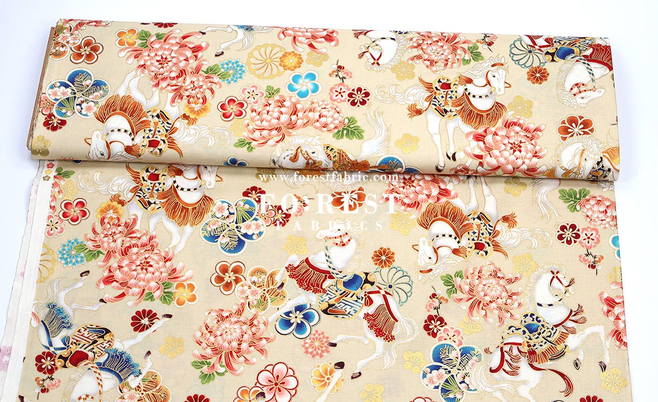 cotton - Blossom Horse with metallic fabric - FO:REST Fabric 布恩堂Liberty fabrictana lawnjapanese fabricykk zipper