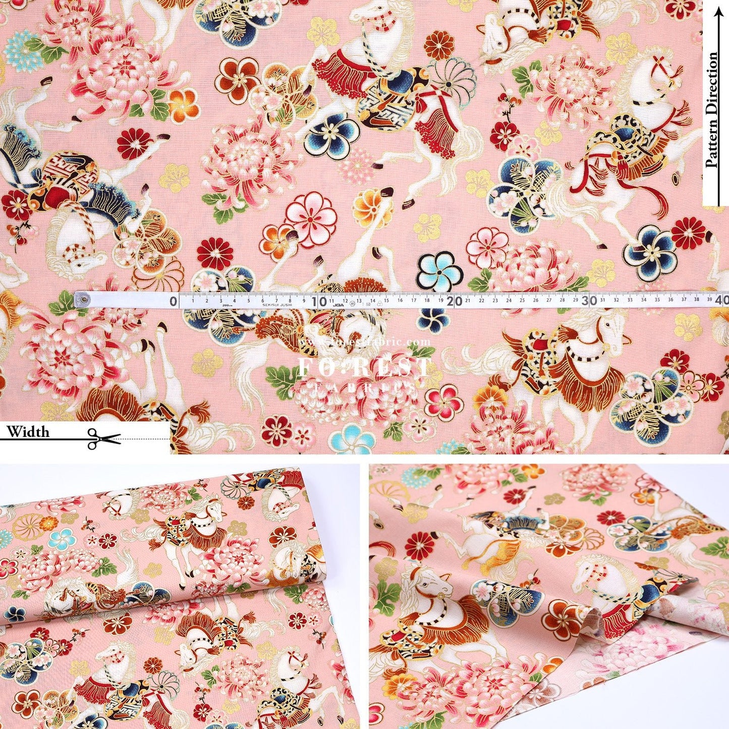cotton - Blossom Horse with metallic fabric - FO:REST Fabric 布恩堂Liberty fabrictana lawnjapanese fabricykk zipper