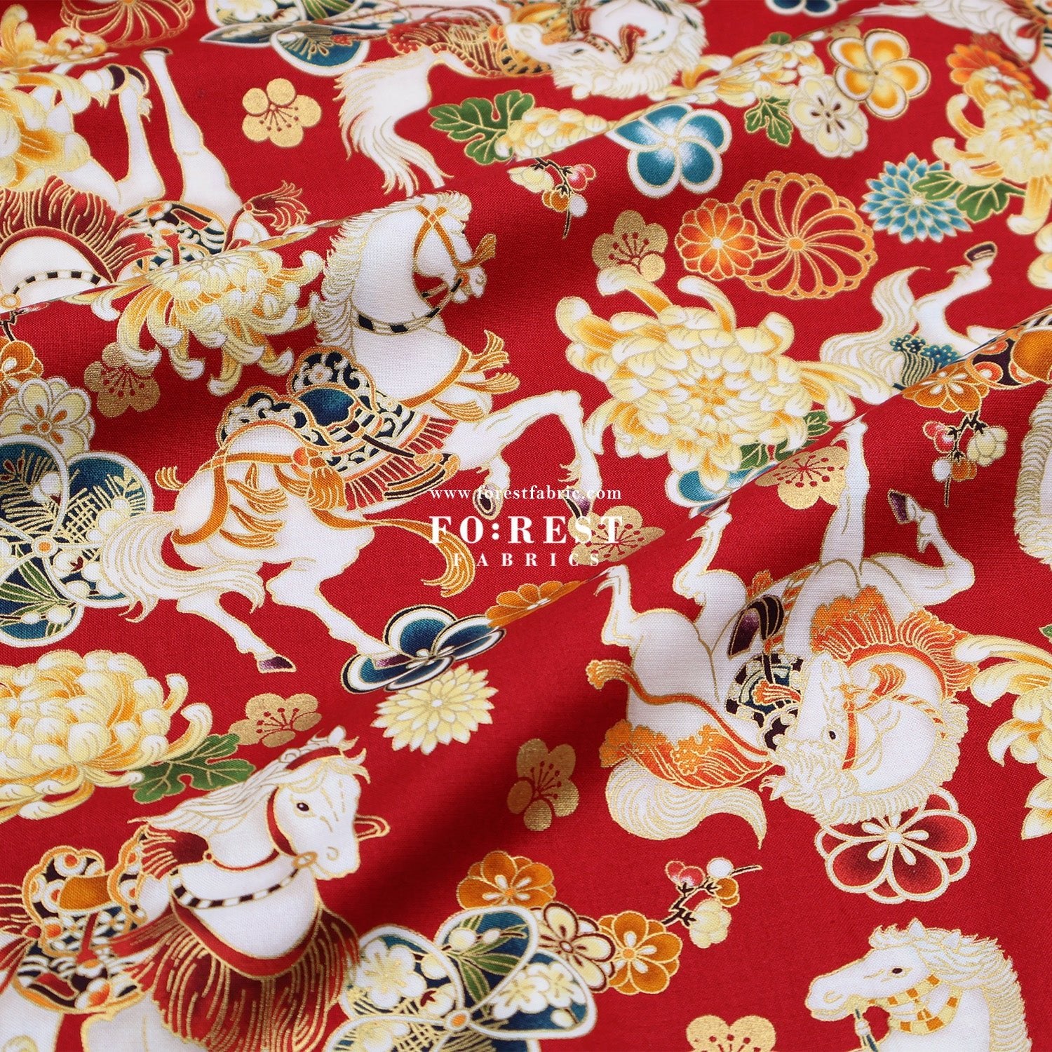 cotton - Blossom Horse with metallic fabric - FO:REST Fabric 布恩堂Liberty fabrictana lawnjapanese fabricykk zipper