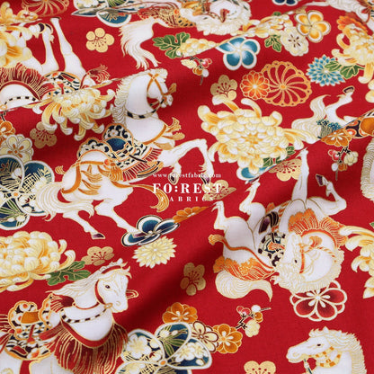 cotton - Blossom Horse with metallic fabric - FO:REST Fabric 布恩堂Liberty fabrictana lawnjapanese fabricykk zipper