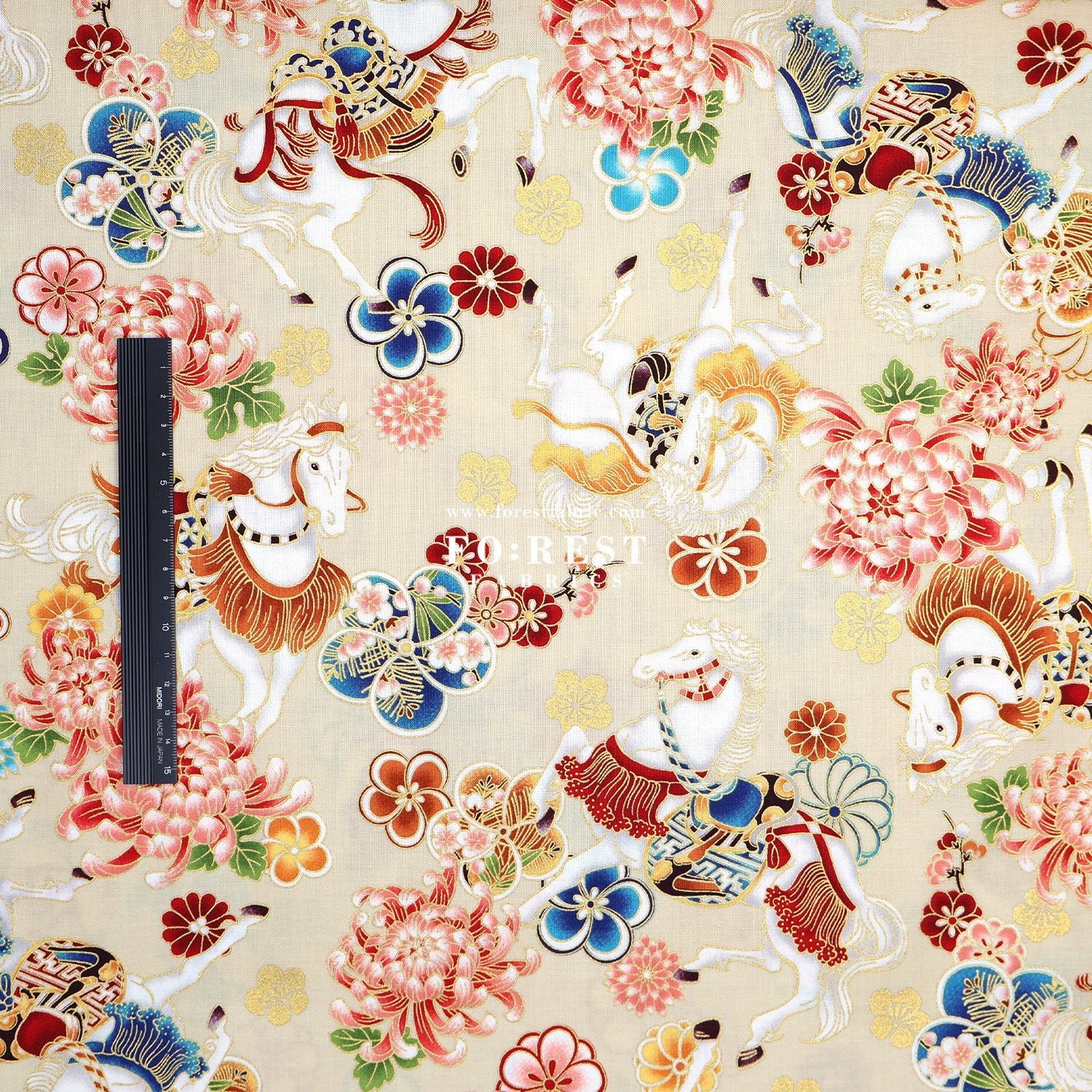 cotton - Blossom Horse with metallic fabric - FO:REST Fabric 布恩堂Liberty fabrictana lawnjapanese fabricykk zipper