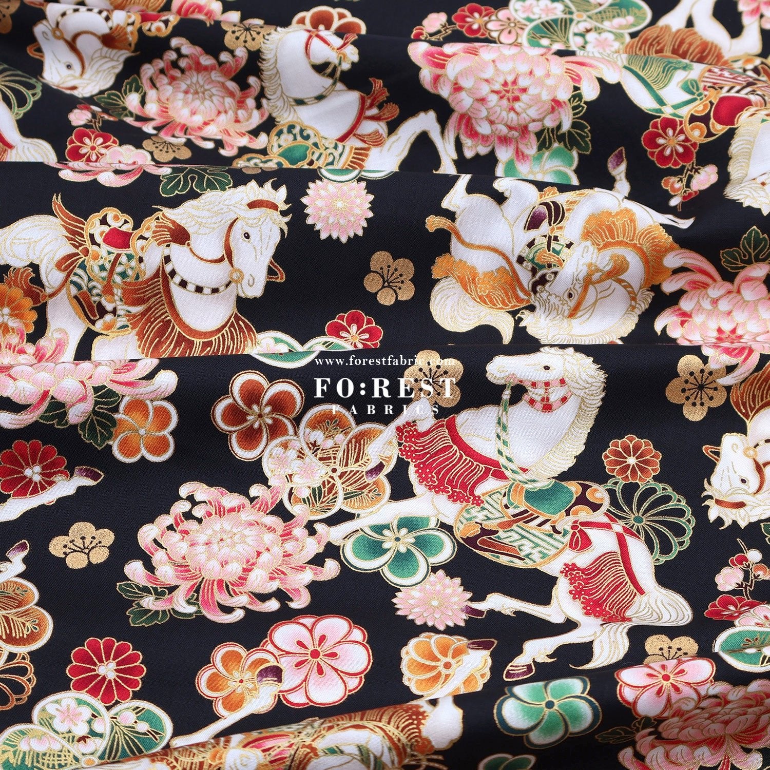 cotton - Blossom Horse with metallic fabric - FO:REST Fabric 布恩堂Liberty fabrictana lawnjapanese fabricykk zipper