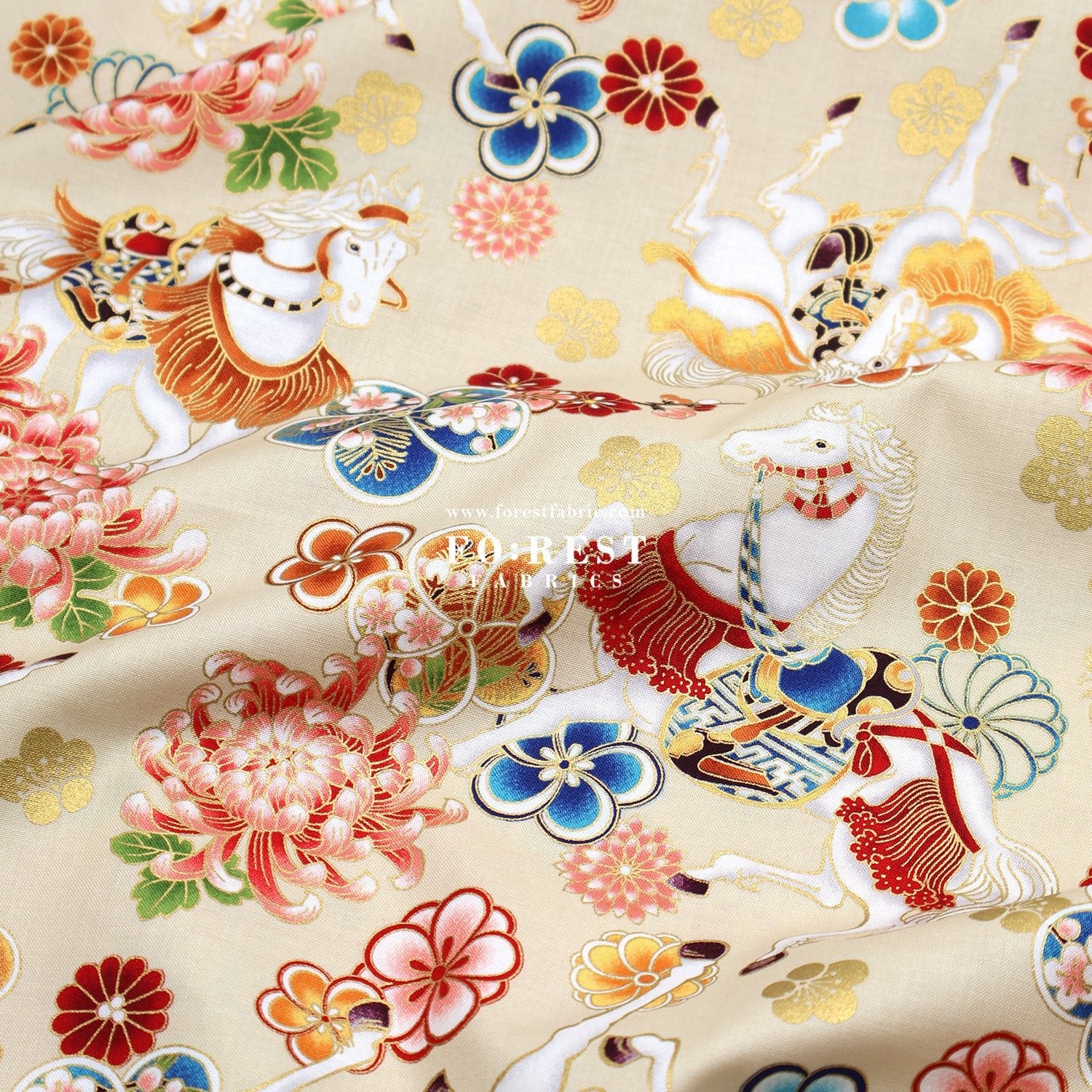 cotton - Blossom Horse with metallic fabric - FO:REST Fabric 布恩堂Liberty fabrictana lawnjapanese fabricykk zipper