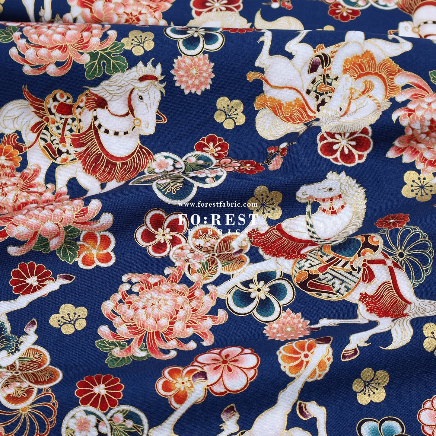 cotton - Blossom Horse with metallic fabric - FO:REST Fabric 布恩堂Liberty fabrictana lawnjapanese fabricykk zipper