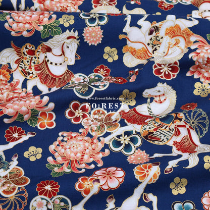 cotton - Blossom Horse with metallic fabric - FO:REST Fabric 布恩堂Liberty fabrictana lawnjapanese fabricykk zipper