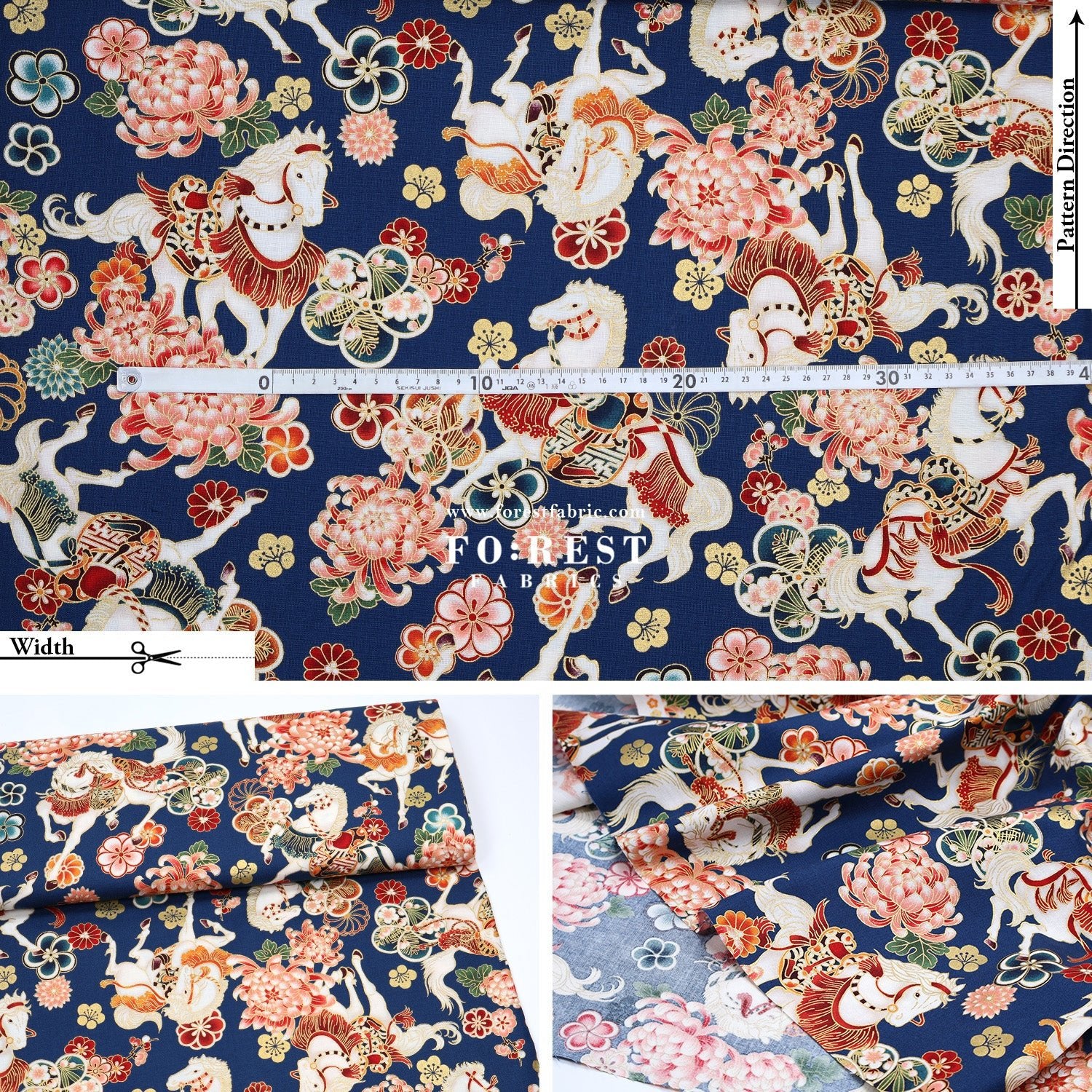 cotton - Blossom Horse with metallic fabric - FO:REST Fabric 布恩堂Liberty fabrictana lawnjapanese fabricykk zipper