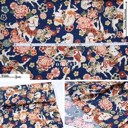 cotton - Blossom Horse with metallic fabric - FO:REST Fabric 布恩堂Liberty fabrictana lawnjapanese fabricykk zipper