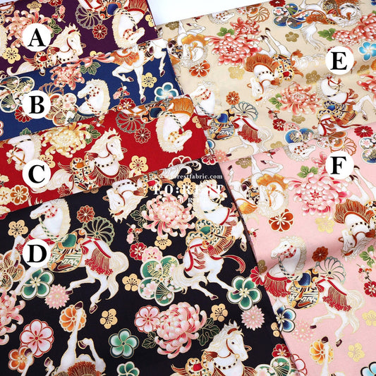 cotton - Blossom Horse with metallic fabric - FO:REST Fabric 布恩堂Liberty fabrictana lawnjapanese fabricykk zipper