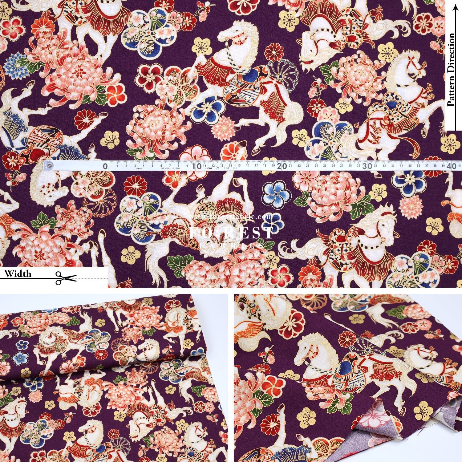 cotton - Blossom Horse with metallic fabric - FO:REST Fabric 布恩堂Liberty fabrictana lawnjapanese fabricykk zipper