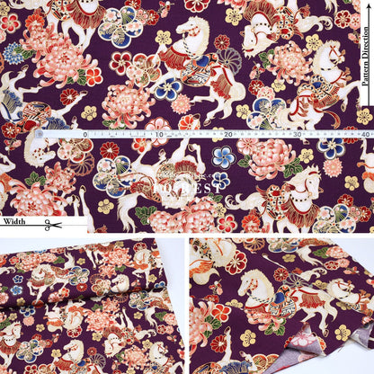 cotton - Blossom Horse with metallic fabric - FO:REST Fabric 布恩堂Liberty fabrictana lawnjapanese fabricykk zipper