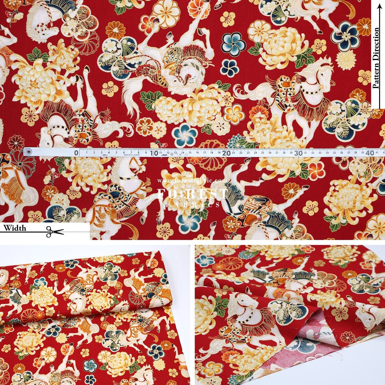 cotton - Blossom Horse with metallic fabric - FO:REST Fabric 布恩堂Liberty fabrictana lawnjapanese fabricykk zipper
