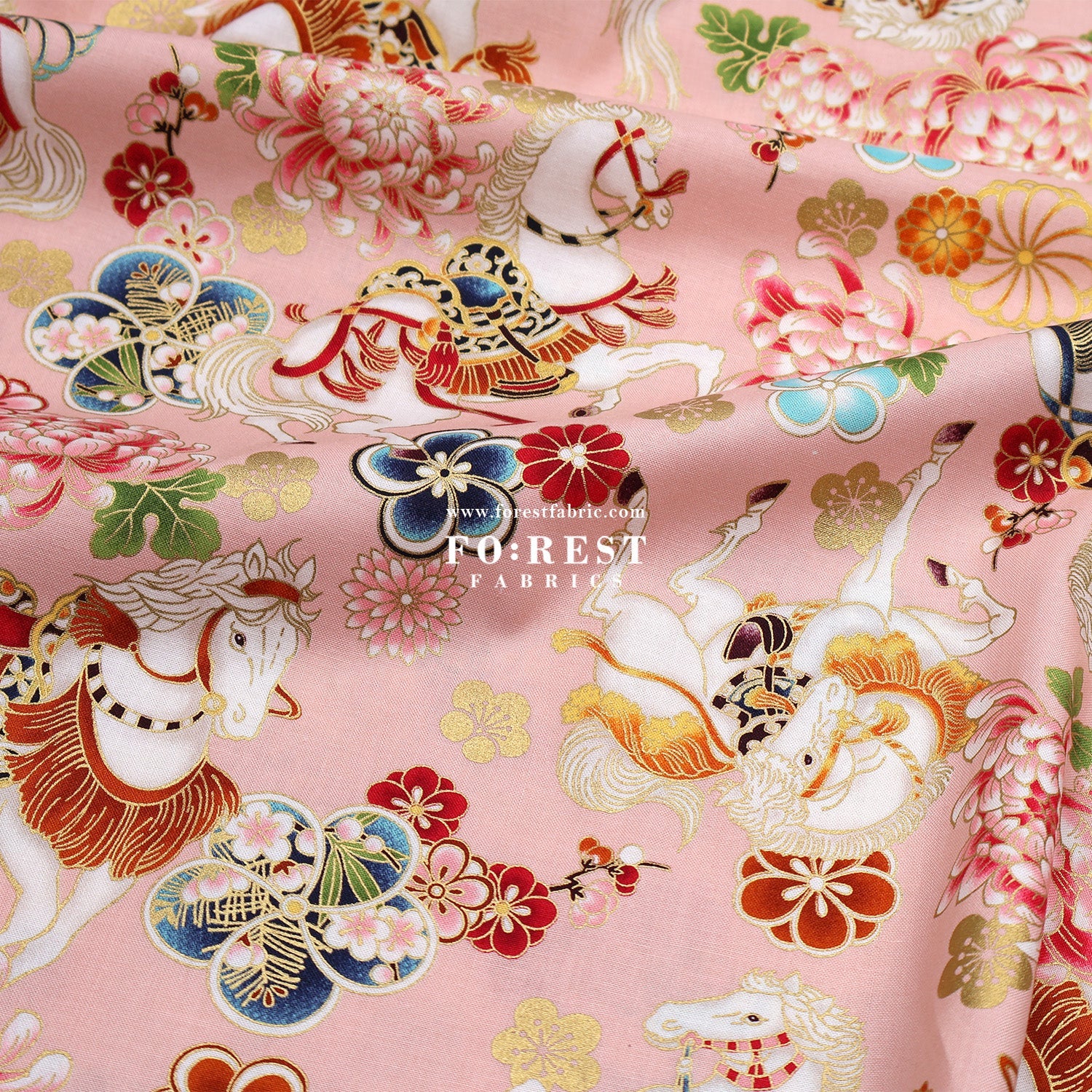 cotton - Blossom Horse with metallic fabric - FO:REST Fabric 布恩堂Liberty fabrictana lawnjapanese fabricykk zipper