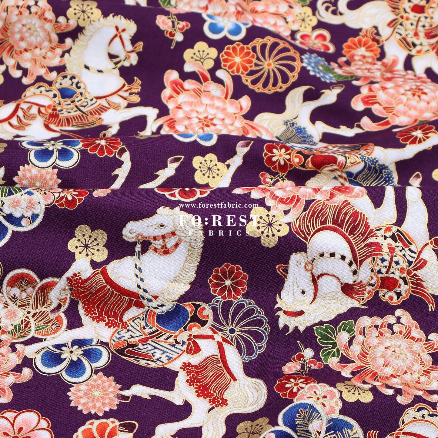 cotton - Blossom Horse with metallic fabric - FO:REST Fabric 布恩堂Liberty fabrictana lawnjapanese fabricykk zipper