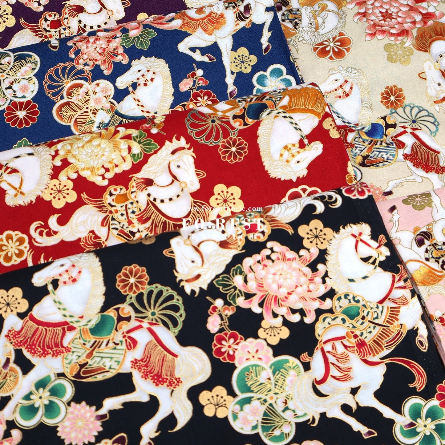 cotton - Blossom Horse with metallic fabric - FO:REST Fabric 布恩堂Liberty fabrictana lawnjapanese fabricykk zipper
