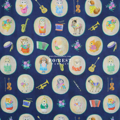 cotton - Bonbon Journey fabric Navy - FO:REST Fabric 布恩堂Liberty fabrictana lawnjapanese fabricykk zipper