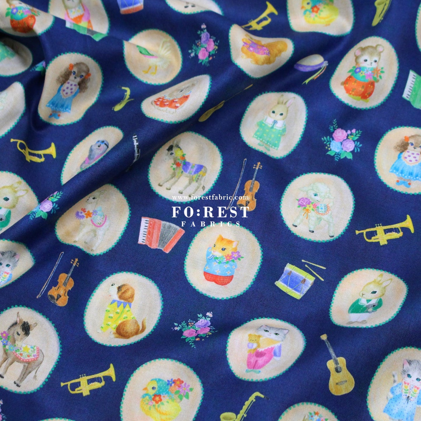 cotton - Bonbon Journey fabric Navy - FO:REST Fabric 布恩堂Liberty fabrictana lawnjapanese fabricykk zipper