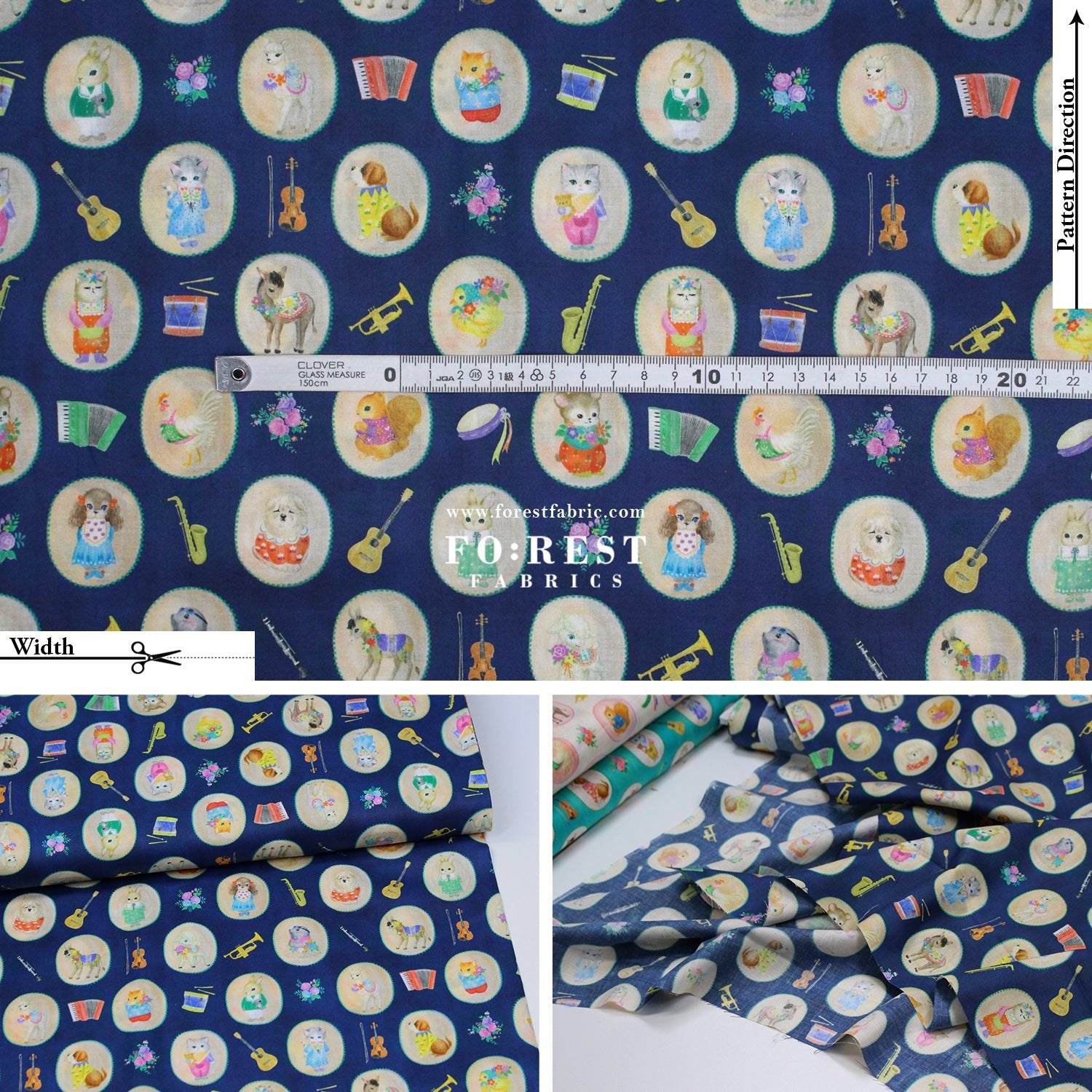 cotton - Bonbon Journey fabric Navy - FO:REST Fabric 布恩堂Liberty fabrictana lawnjapanese fabricykk zipper
