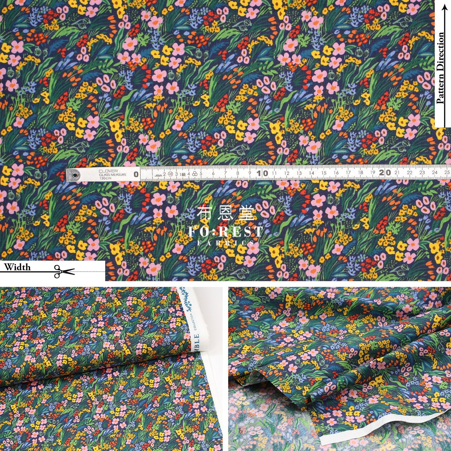 Cotton - Bramble Lea Navy Fabric