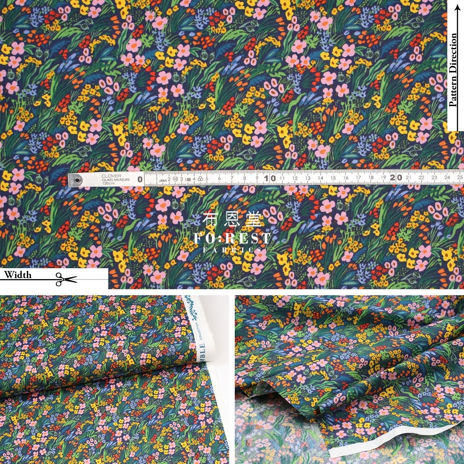 cotton - Bramble Lea - Navy fabric - FO:REST Fabric 布恩堂Liberty fabrictana lawnjapanese fabricykk zipper