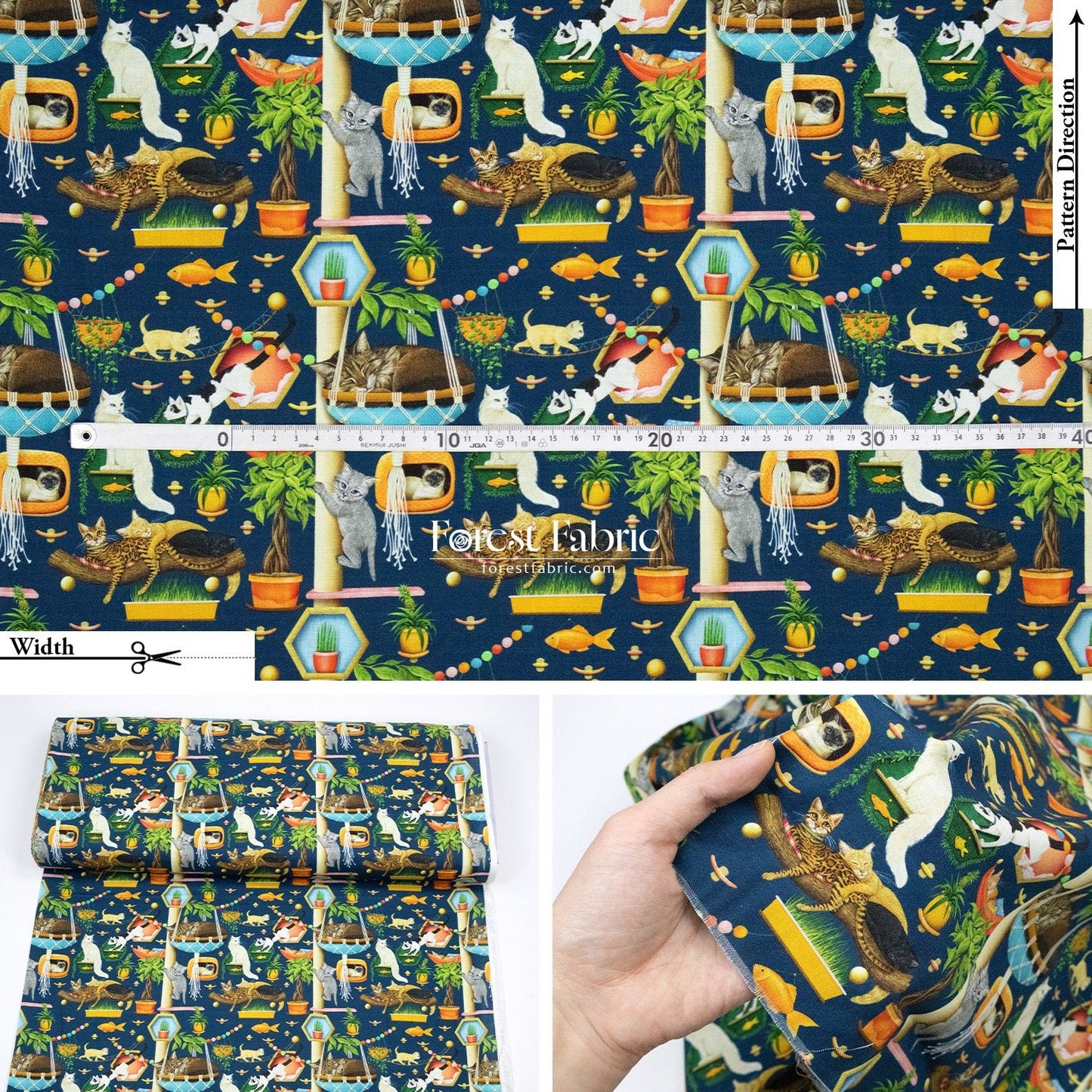 cotton - Bubble Cats and fish fabric - FO:REST Fabric 布恩堂Liberty fabrictana lawnjapanese fabricykk zipper