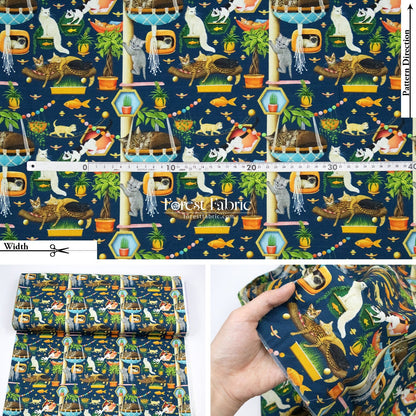 cotton - Bubble Cats and fish fabric - FO:REST Fabric 布恩堂Liberty fabrictana lawnjapanese fabricykk zipper
