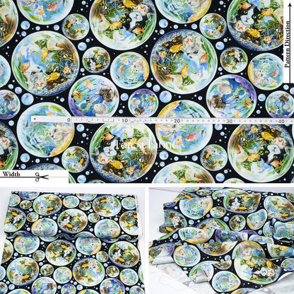 cotton - Bubble Cats and fish fabric - FO:REST Fabric 布恩堂Liberty fabrictana lawnjapanese fabricykk zipper