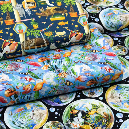 cotton - Bubble Cats and fish fabric - FO:REST Fabric 布恩堂Liberty fabrictana lawnjapanese fabricykk zipper